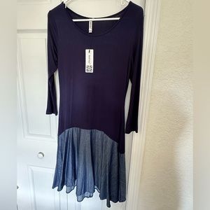 NWT Ladies Navy Dropped Waist Mid Sleeve Dress Size Medium